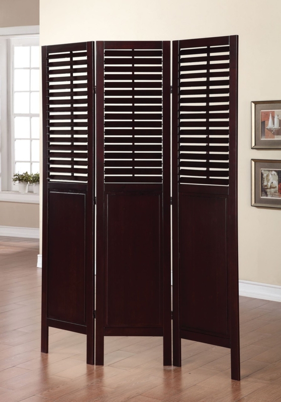 Espresso 3 Panel Room Divider Adjustable Louver Shutter Screen