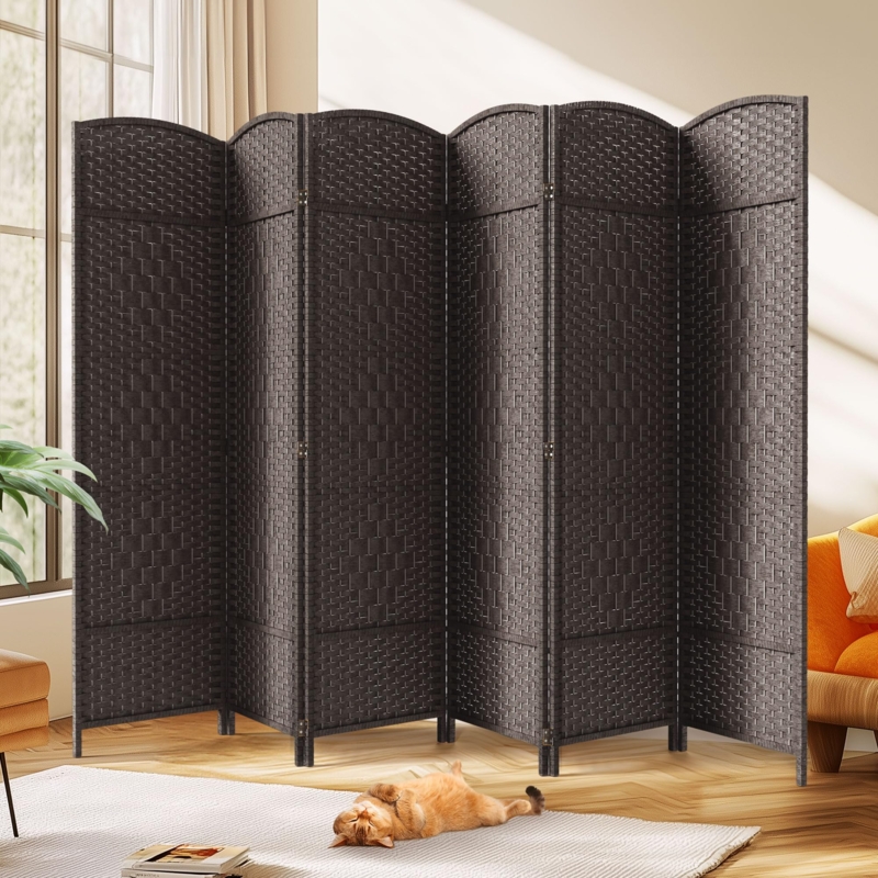 Espresso 6 Panel Room Divider Extra Wide Diamond Weave Screen