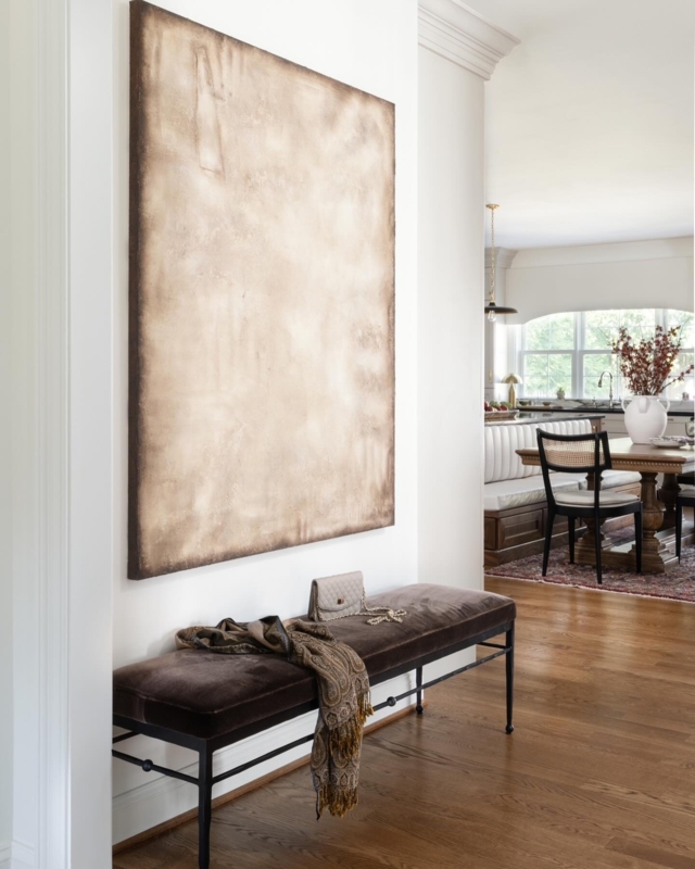Espresso Brown Velvet Bench with Linear Dark Metal Frame