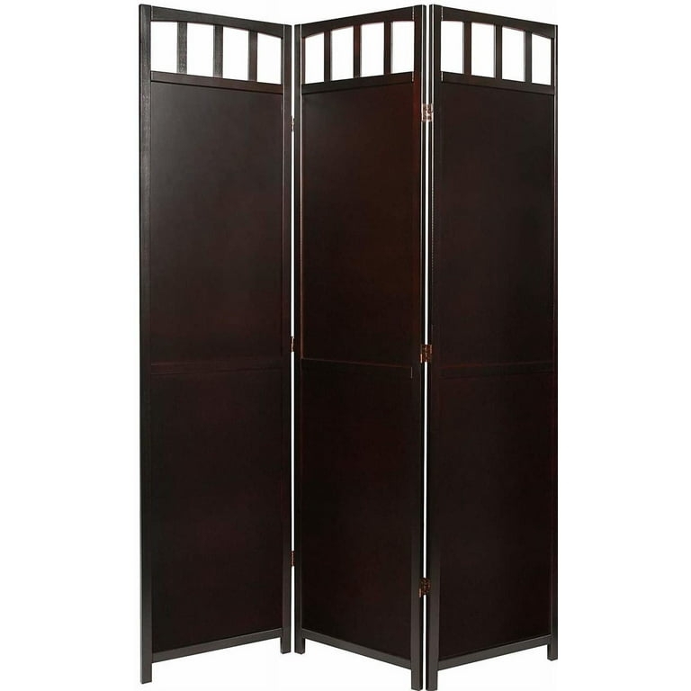 Espresso Folding Screen 3 Panel Mission Style Slat Top Detail