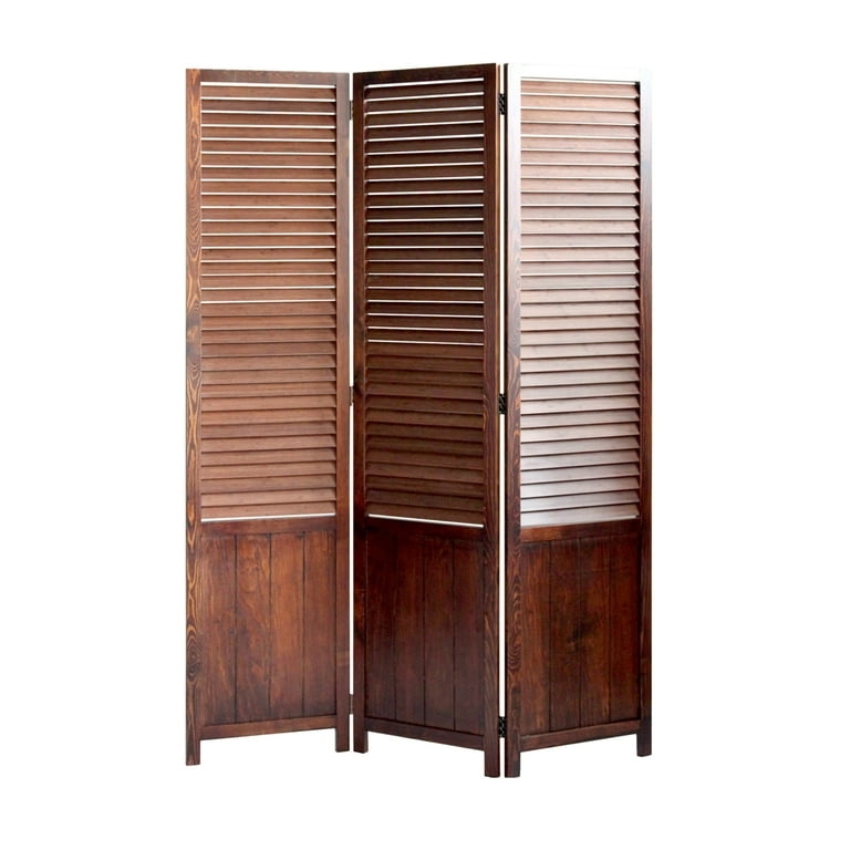 Espresso Room Divider Louvered Top Solid Base Traditional Screen