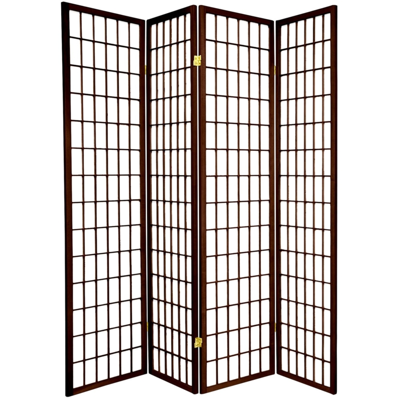 Espresso Shoji Room Divider Lattice Grid Folding Screen