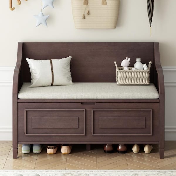 Espresso Storage Bench with Recessed Panels & Cushion