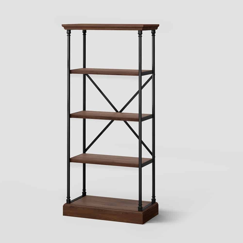 Espresso Wood Toned Bookshelf with Sturdy Industrial Metal Structure