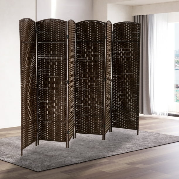 Espresso Woven Room Divider Arched Top Privacy Screen