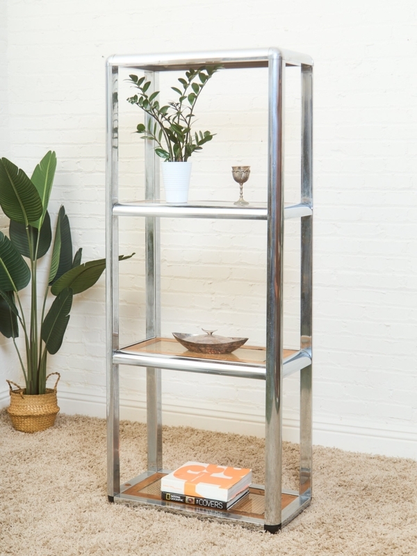 Etagere, Arched Top Cane Shelves, Tubular Chrome Mid-Century Modern