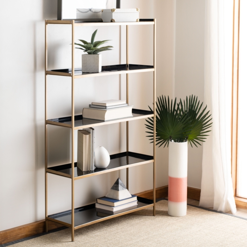 Etagere Arched Top in Black and Brass Finish