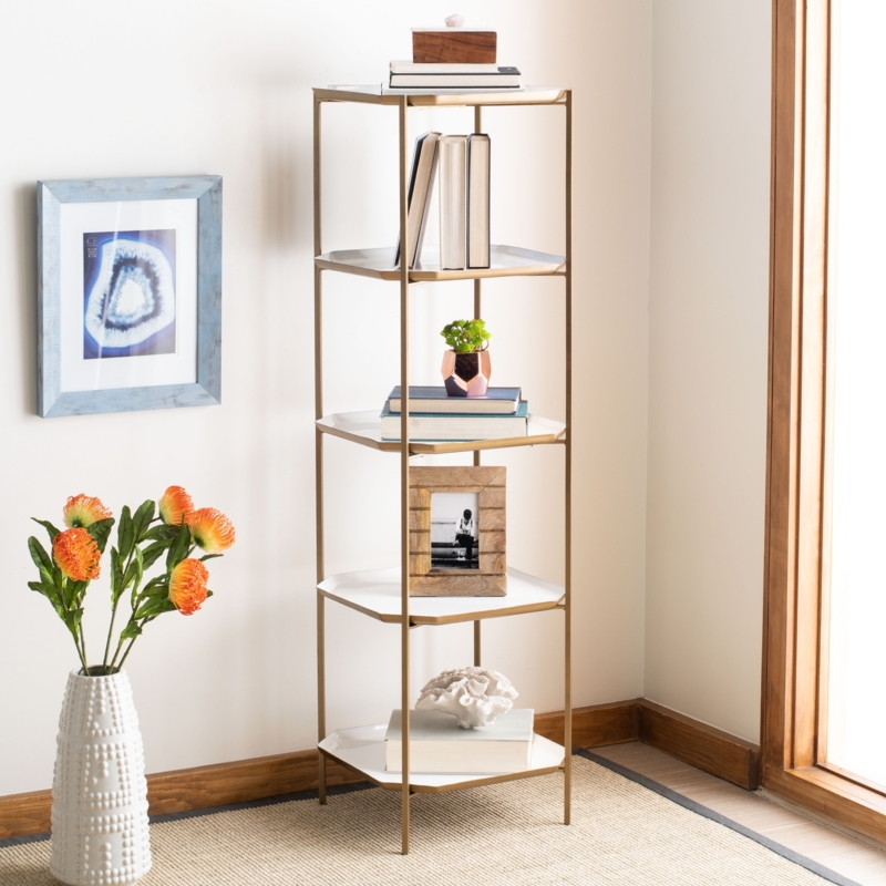 Etagere Arched Top with White Shelves and Brass Frame