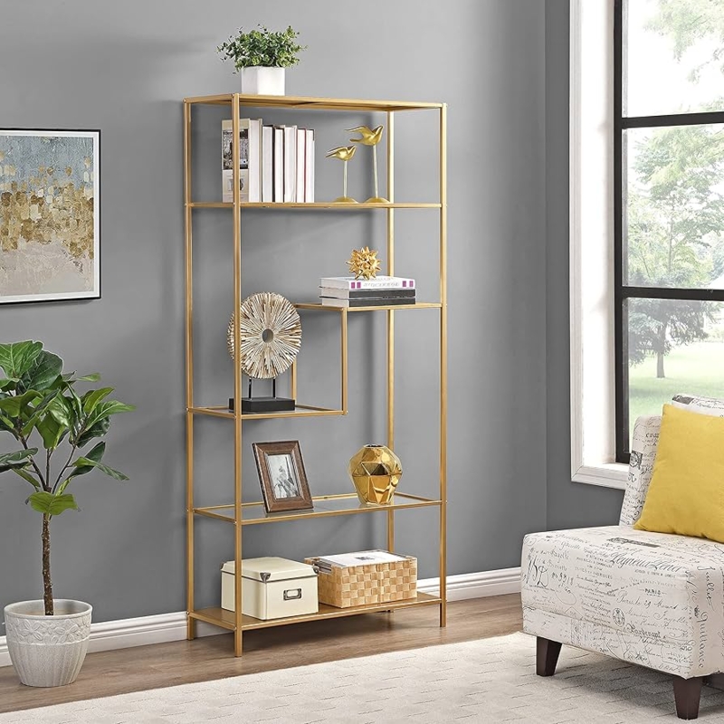 Etagere Bookcase Arched Silhouette Glam Metal And Glass Storage