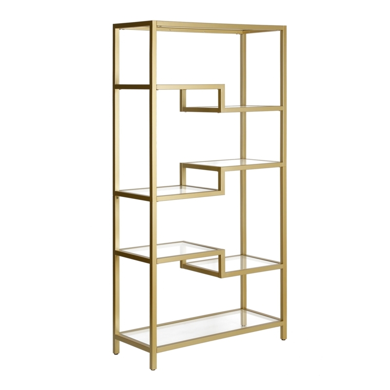 Etagere Bookcase Brass Finish Glass Six Tier Display Shelf Unit