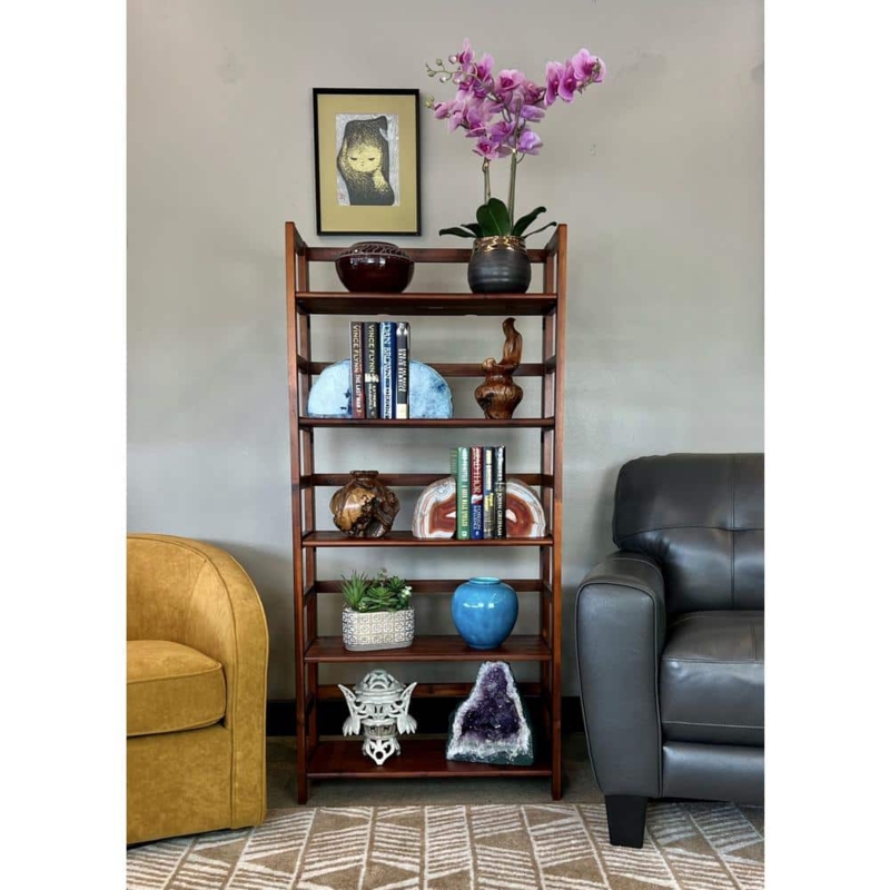 Etagere Bookcase Folding Mechanism, Transitional Mahogany Folding Bookcase