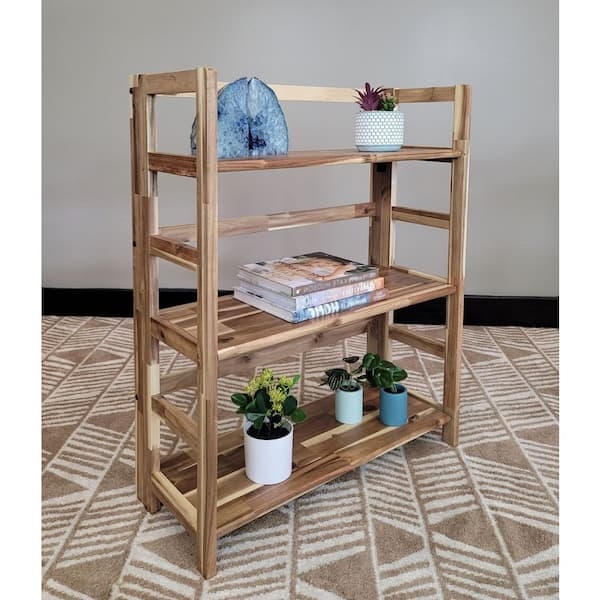 Etagere Bookcase Folding Natural Wood Slatted Shelves Scandinavian Style