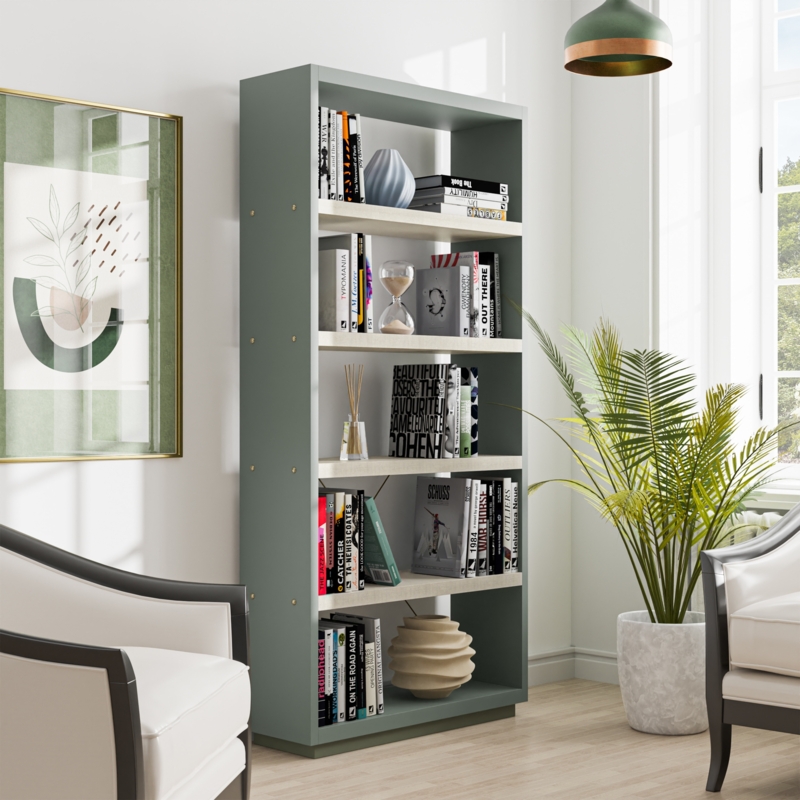 Etagere Bookcase, Glam Cream Shelves, Gold Metal Frame, Open Back