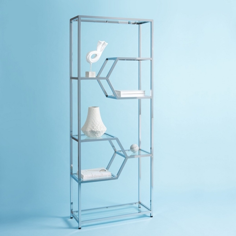 Etagere Bookcase, High Contrast Geometric Frame, Polished Chrome