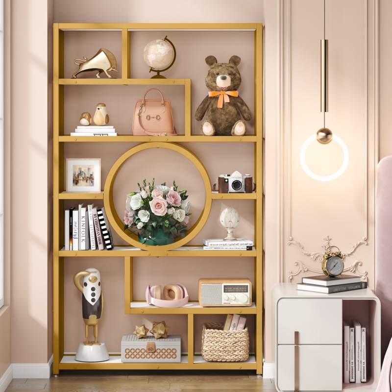Etagere Bookcase Staggered Shelves Modern Geometric Storage Unit
