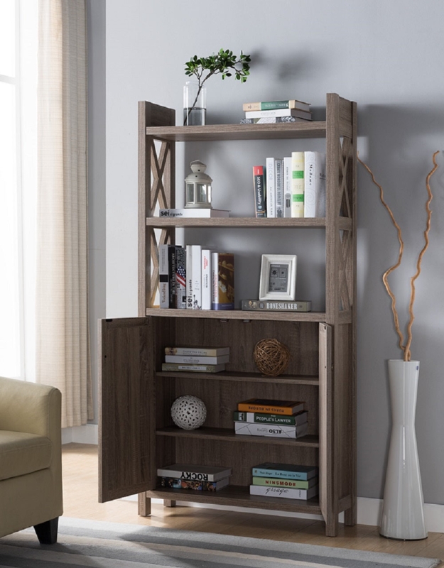 Etagere Bookcase, X-Back Brace, Tapered Frame, Metal Frame.