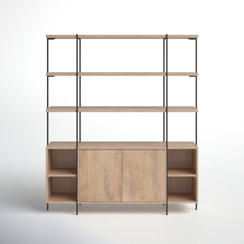 Etagere Bookcase X-Back Brace Wide Silhouette Rustic Wood Open