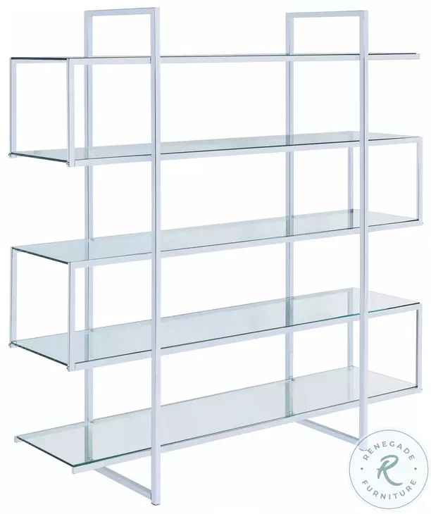Etagere Bookcase, X-Brace Detail Six-Tier Chrome, Transparent Glass
