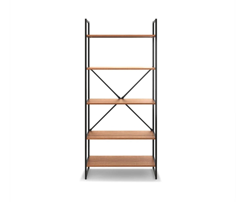 Etagere Bookshelf Thick Oak Shelves Matte Black Open Frame