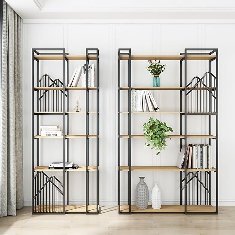 Etagere Bookshelf Two Tone Contrast Matte Black & Wood