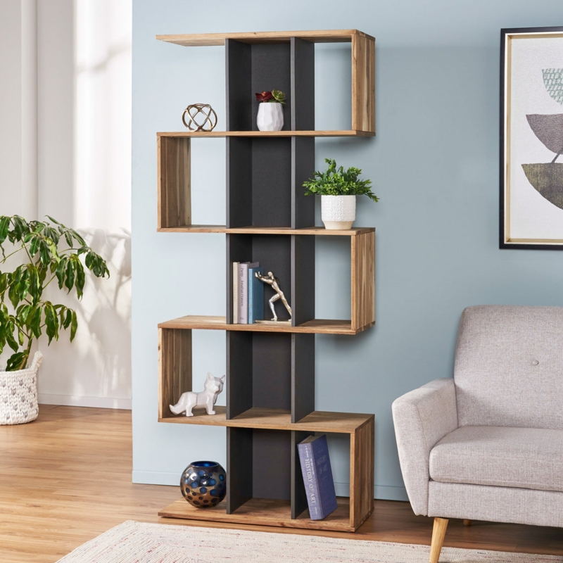 Etagere Bookshelf X Back Brace Six Tier Metal Frame Wood