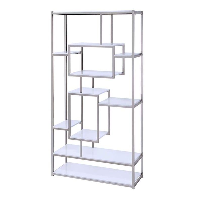 Etagere S-Curve Frame Polished Chrome White Sculptural Display Shelves
