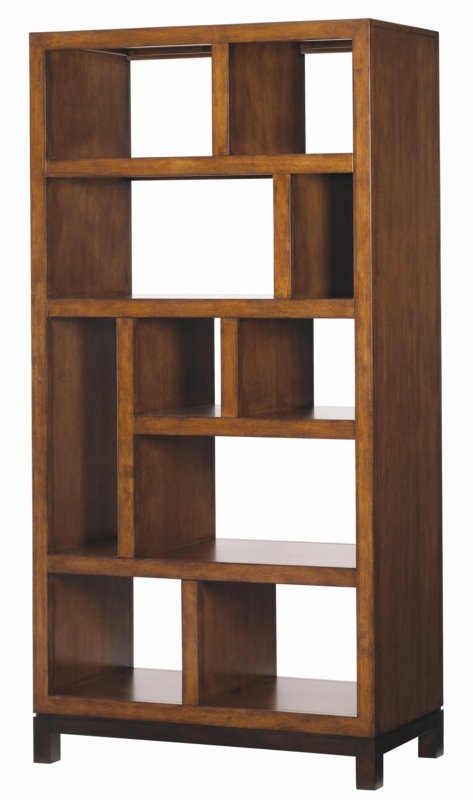 Etegere Bookcase, Contemporary Coastal, Staggered Shelves, Dark Wood