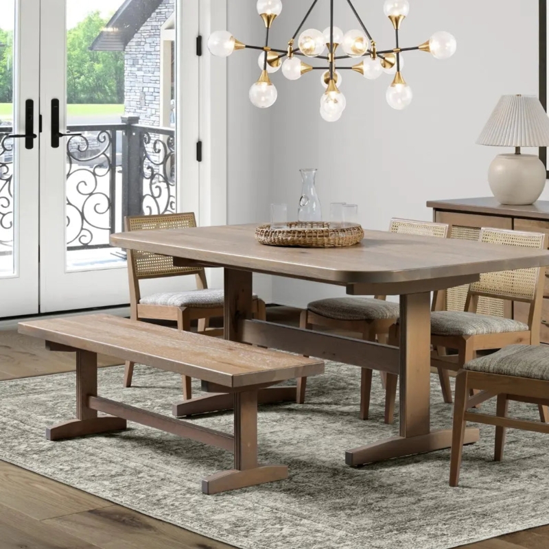 Extra Long Blue-Grey Button-Tufted Dining Bench