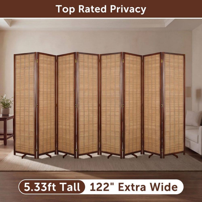 Extra Wide 8-Panel Room Divider Woven Bamboo Folding Screen