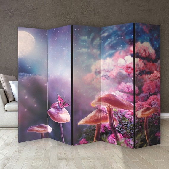 Fantasy Room Divider Giant Mushrooms Mural Print Five Panel Screen