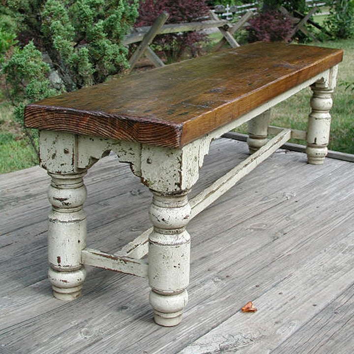 Farmhouse Bench Distressed Turned Legs, Rustic Farmhouse Entryway Bench