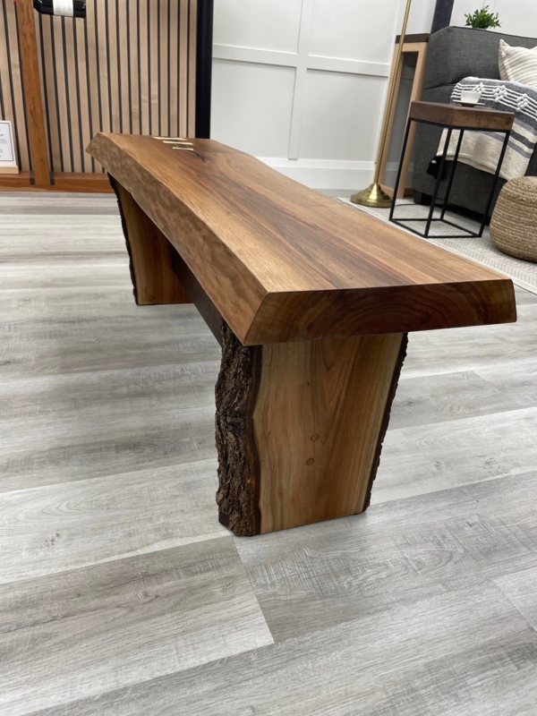 Farmhouse Bench Live Edge Slab with Black Metal Legs Entryway