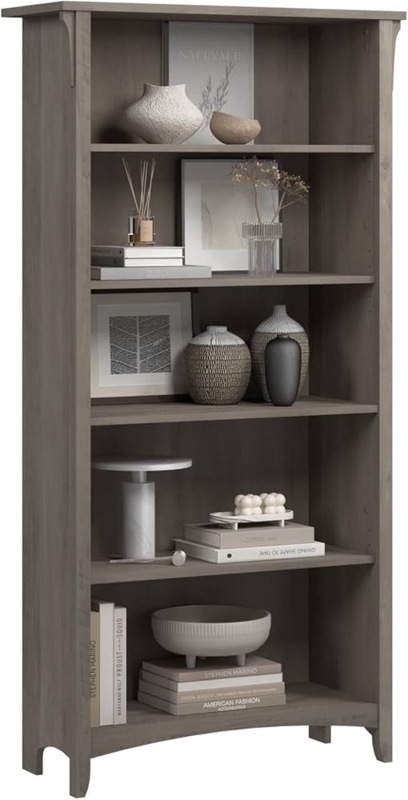 Farmhouse Bookcase Driftwood Gray Cross Bracing Tapered Legs
