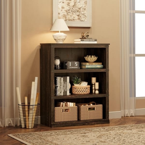 Farmhouse Bookcase Two-Tone Finish X-Brace Enclosed Storage Base