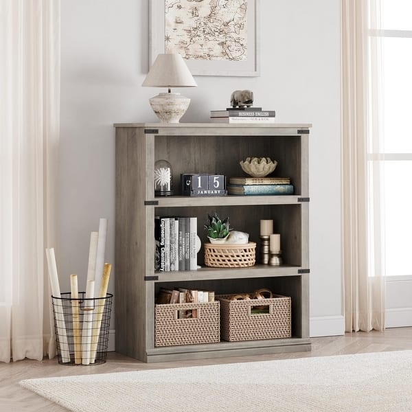 Farmhouse Bookcase, White Painted Finish, X-Frame Sides, Enclosed Base