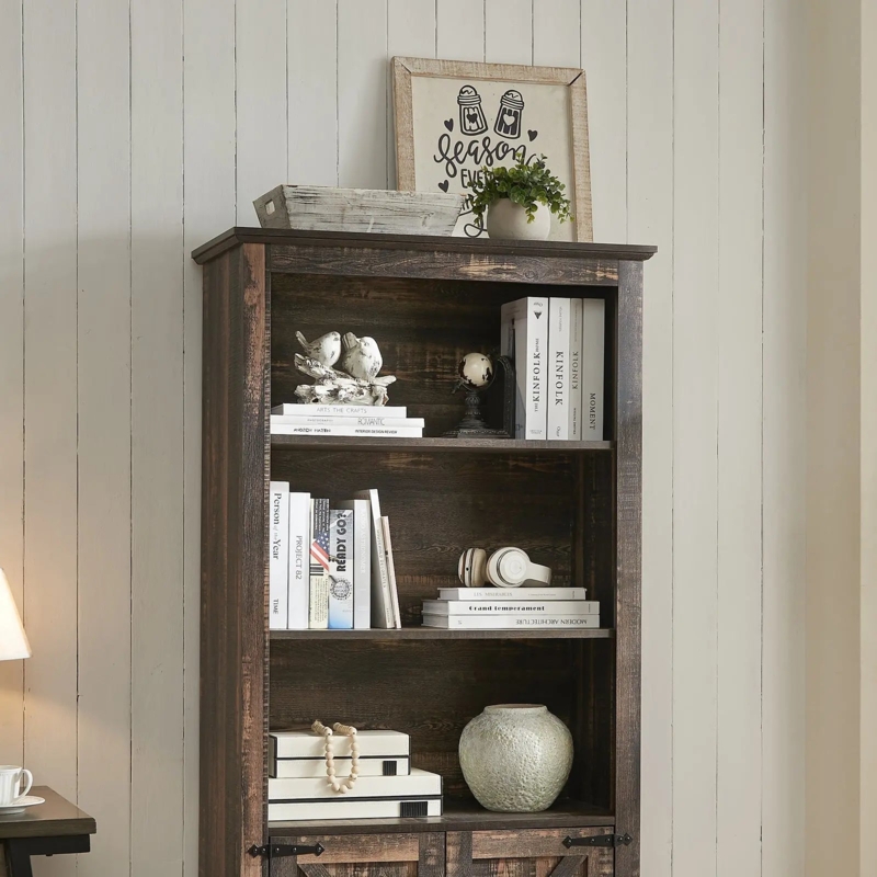 Farmhouse Storage Cabinet, Whitewash & Oak, Barn-Style Doors