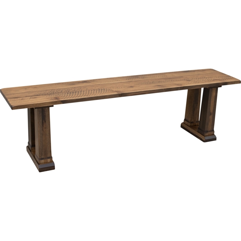 Farmhouse Wood Dining Bench, Saw-Mark Distressing, Pedestal Legs
