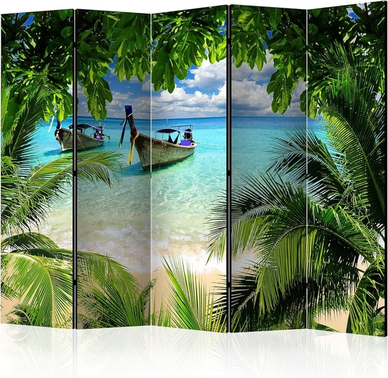 Five-Panel Room Divider, Photorealistic Landscape Print, Opaque