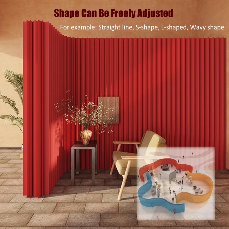 Flexible Red Paper Folding Room Divider, Sculptural Accordion Screen
