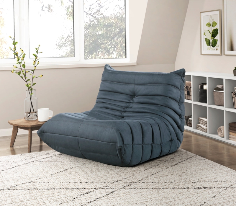 Floor Lounge Chair Segmented Horizontal Rolls Microfiber