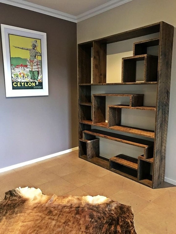 Floor to Ceiling Bookshelf Recycled Timber Cubbies