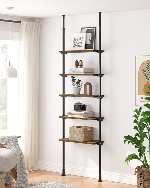 Floor-to-Ceiling Tension Mount Ladder Shelf for Apartments