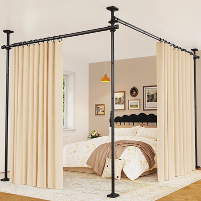 Floor to Ceiling Tension Rod Room Divider, Cream Curtain Panels