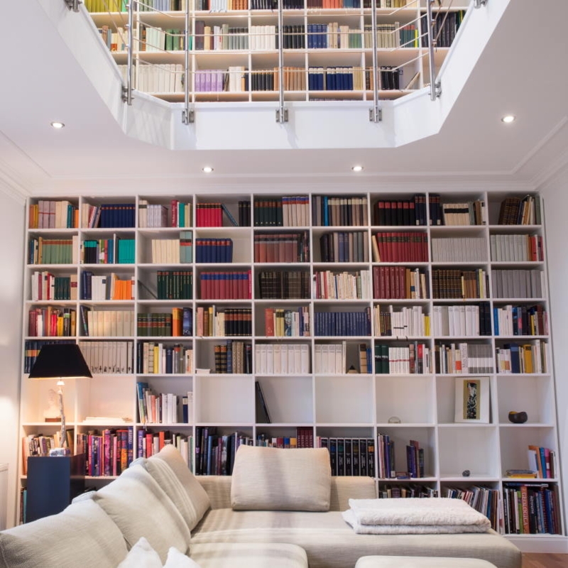 Floor To Ceiling Wooden Bookshelf Slim Profile Scandinavian Open Back