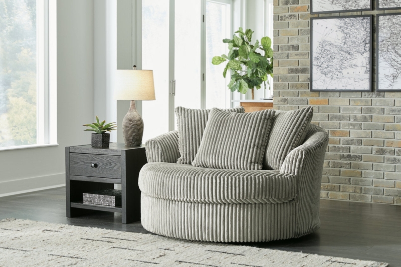 Fog Grey Oversized Swivel Chair, Modern Barrel Back Accent