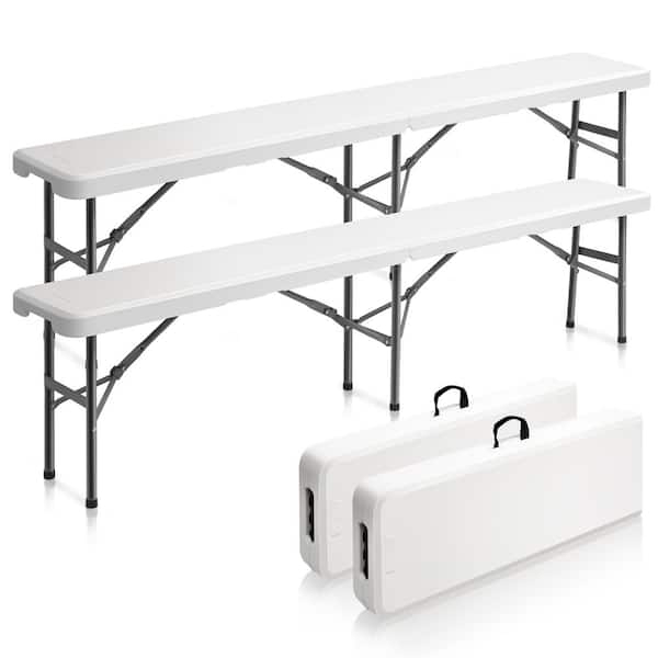 Folding Bench, Portable White Plastic Design with Carry Handle