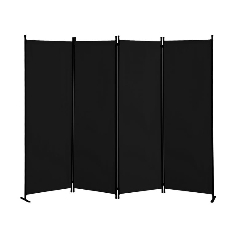 Folding Four Panel Privacy Screen with Opaque Black Fabric