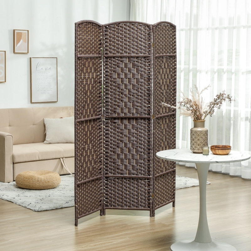 Folding Privacy Screen Chocolate Brown Basket Weave Arched Top