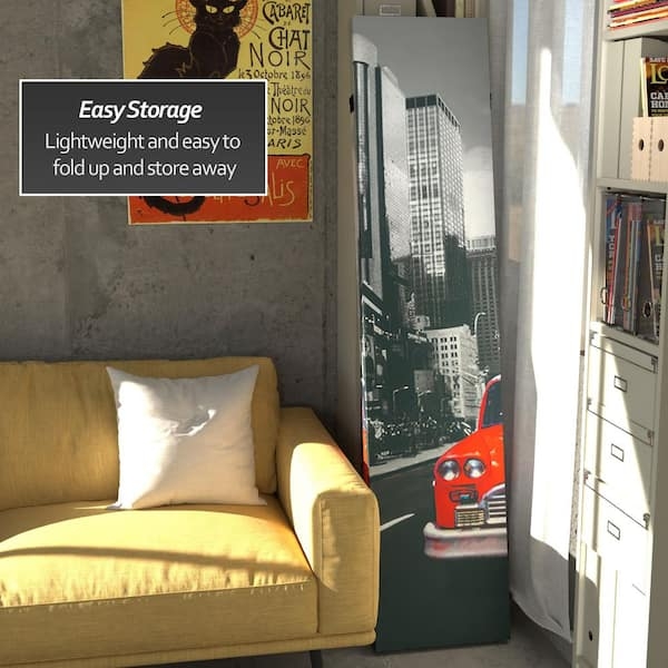 Folding Privacy Screen NYC Theme Red Taxi Graphic Industrial Style