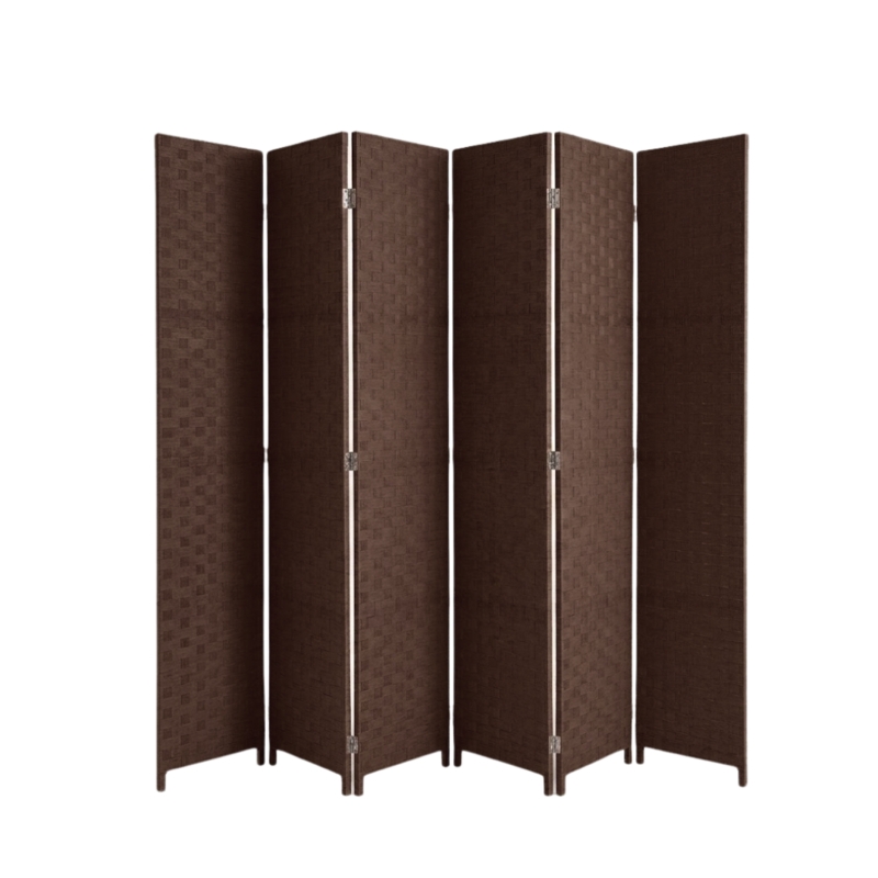 Folding Privacy Screen Partition Dark Brown Basketweave Woven Texture